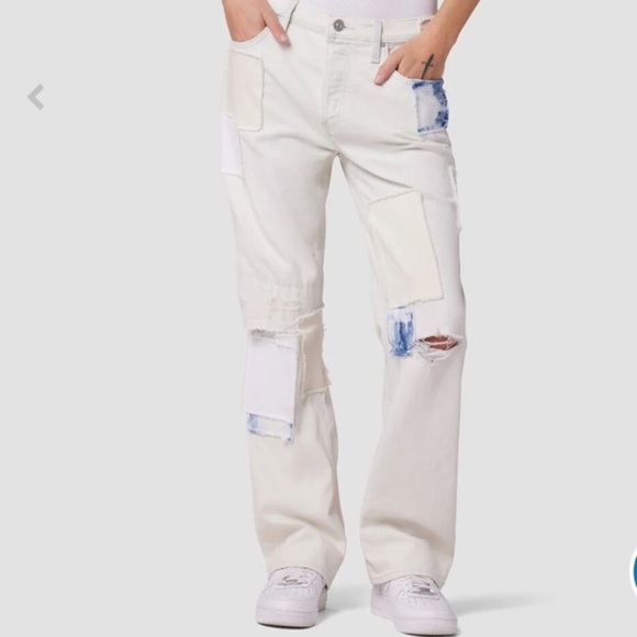 HUDSON Thalia High Rise dye patchwork stretch Straight leg 90 Loose Fit Jeans 30